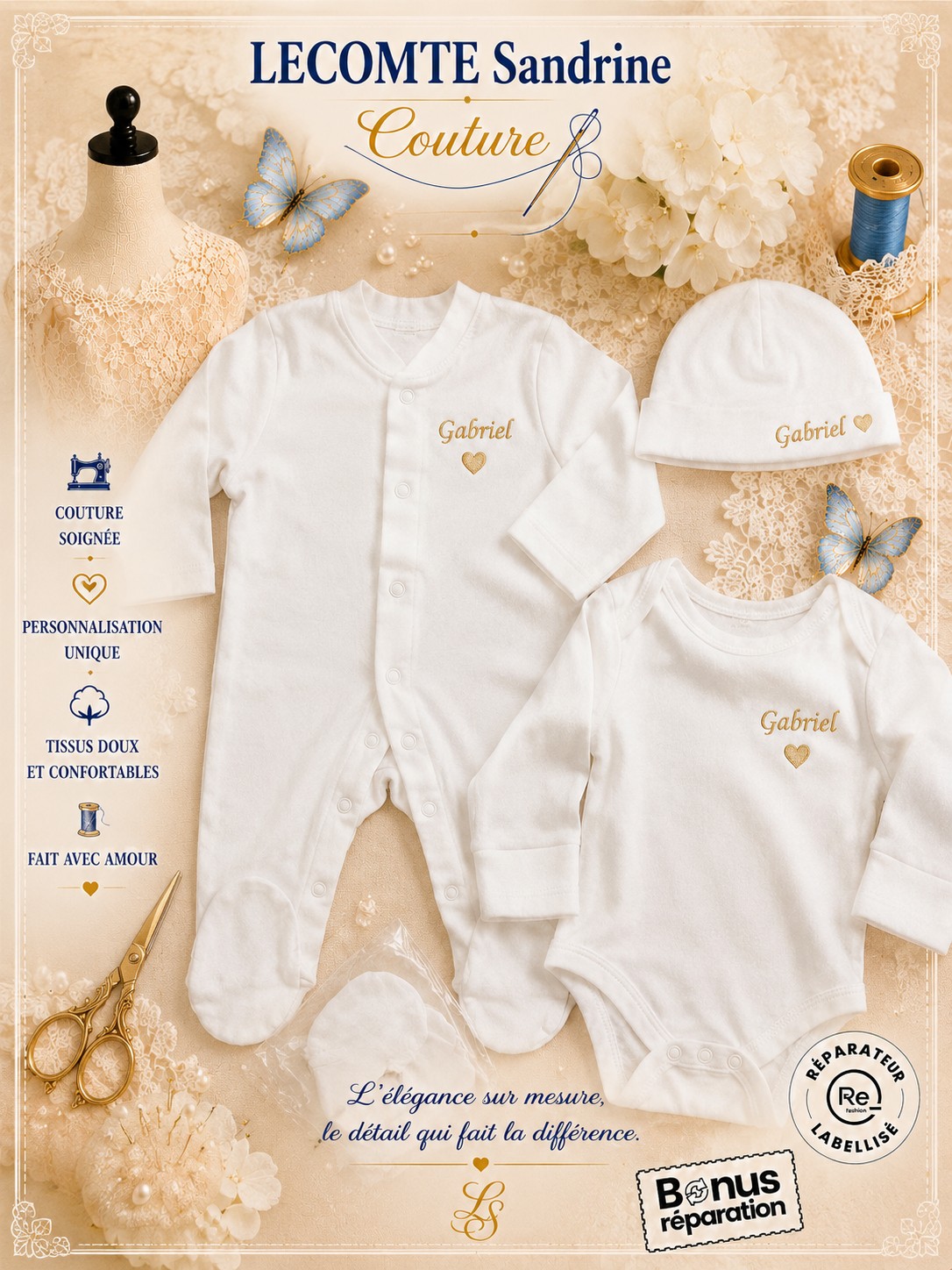 Body bébé blanc avec prénom brodé