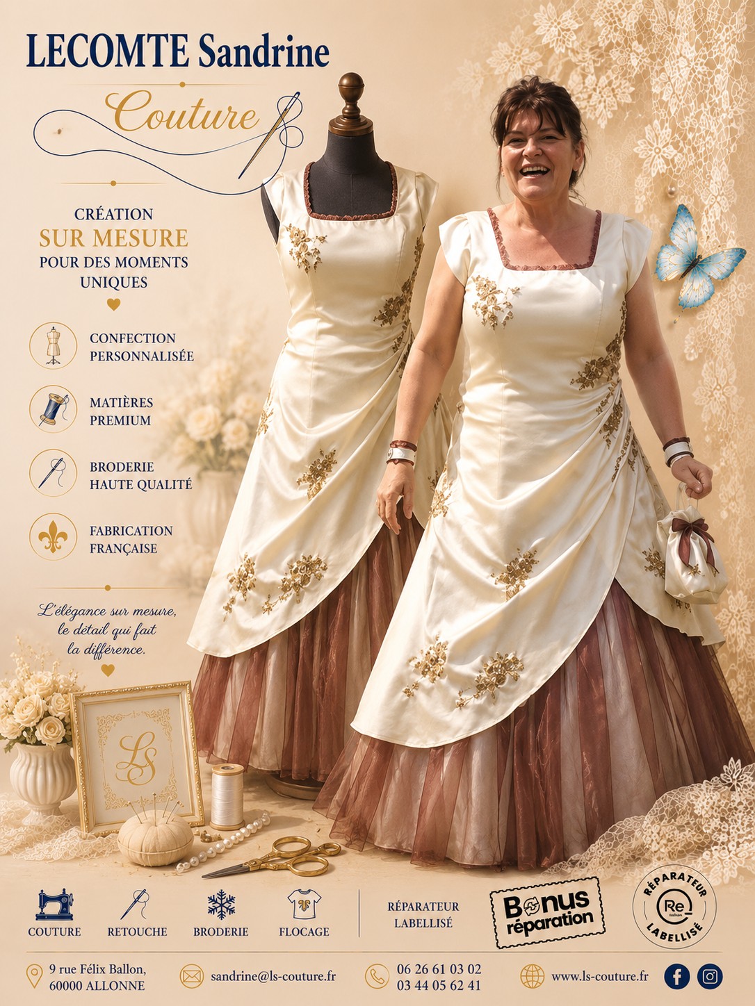 Robe de cérémonie élégante sur un mannequin de couture