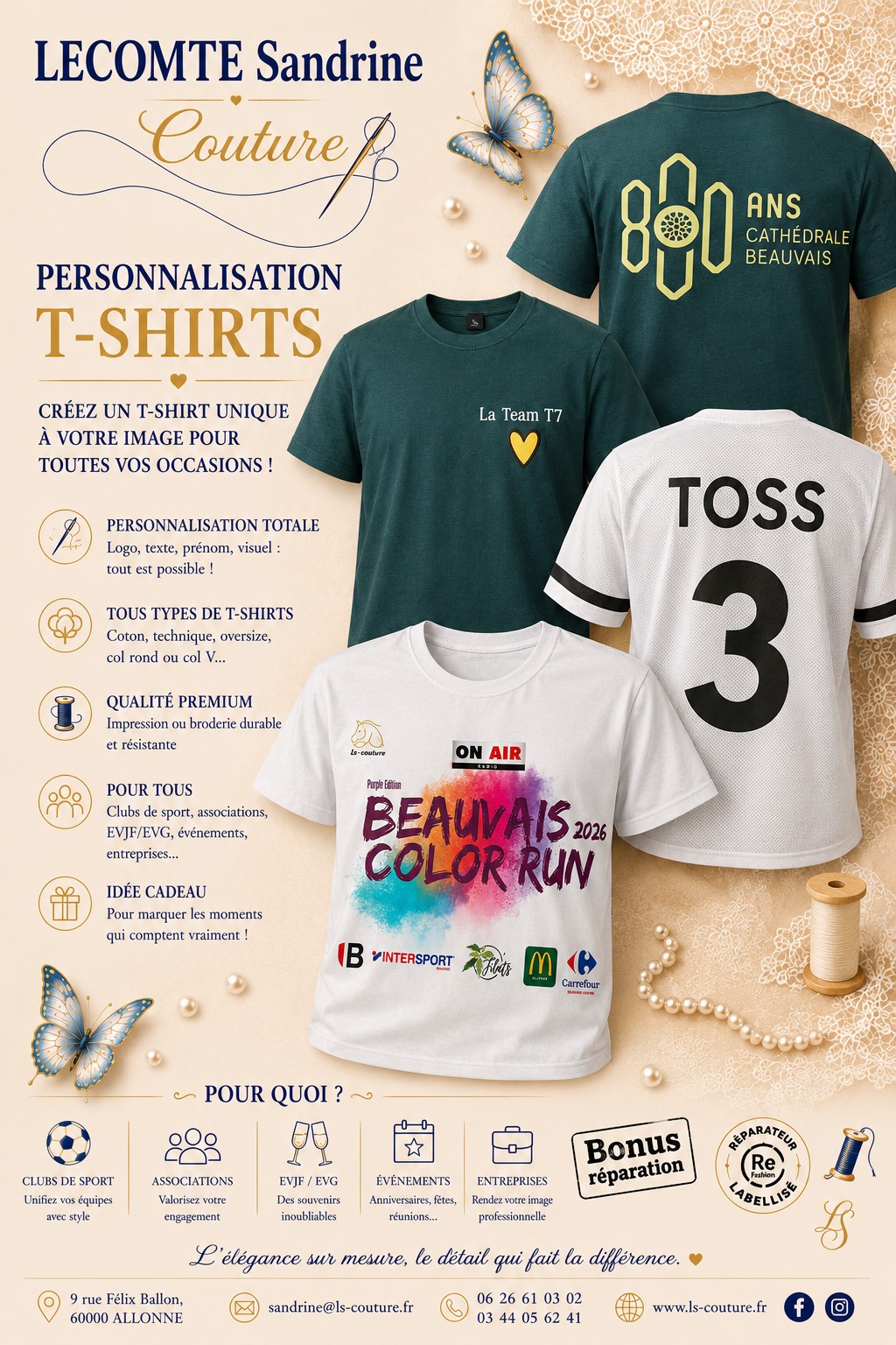 T-shirts personnalisés pour un événement posés en cercle